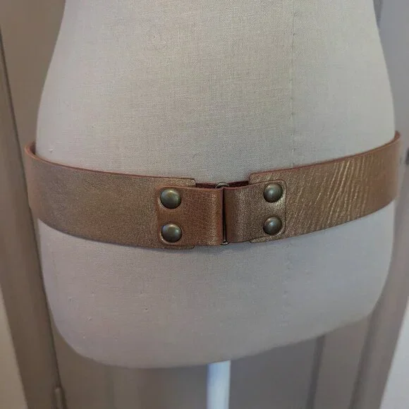 Linea Pelle Statement Chunky Buckle Leather Studded Belt Handmade Boho Gold - Picture 5 of 9